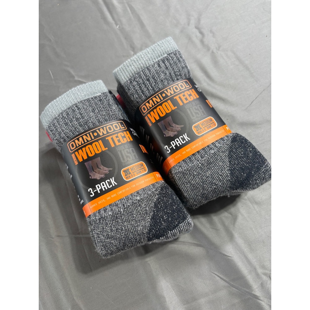 Omni-Wool Wool Tech Merino Wool Mid-Weight Hiker Socks 6 pairs grey Blue Men nwt